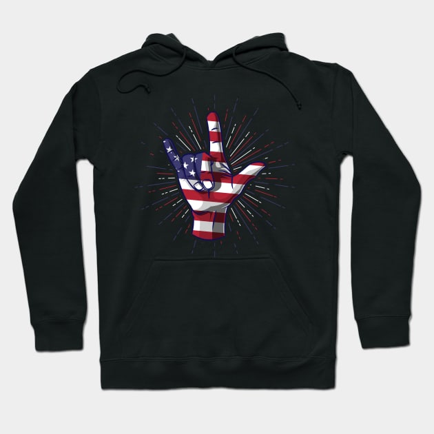 I Love You Hand Sign Gesture USA American Flag Cute Hoodie by teeleoshirts